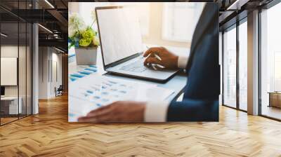 Business people work with laptops and analyze business reports. Wall mural