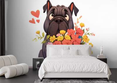 Cane Corso, cute cartoon character with bouquet, single object, Di-Cut png style, isolated on white background Wall mural