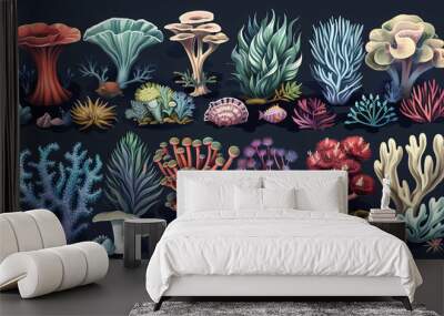 Collection of aquatic plants and undersea fauna Wall mural