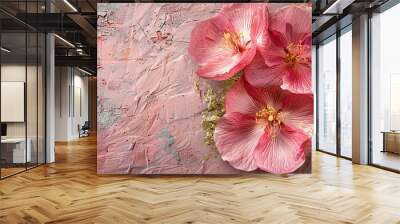 Creative pink and gold abstract flower design on a textured background, ideal for art prints Wall mural