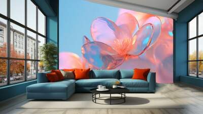 Holographic floral patterns with shimmering surfaces, groundbreaking florals texture, luxury digital florals Wall mural