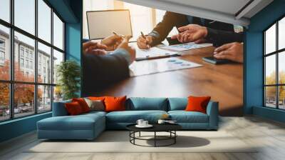 Meeting marketing plans to increase the quality and sales volume. Business people brainstorm meetings to discuss and analyze business strategies and planning. Wall mural