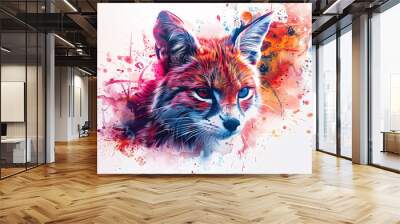 Modern abstract animal portraits with watercolor and neon elements on white background Wall mural