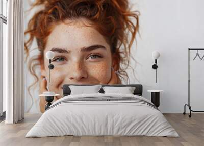 Positive and cheerful female model with a fresh and happy look, isolated on a white background Wall mural