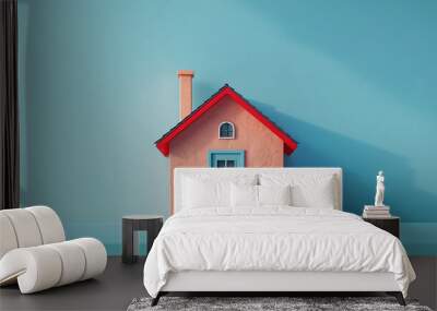 Render of a toy house with a security concept on a minimal blue background Wall mural