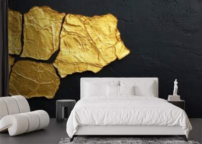 Golden leaf details on a textured black background for design. Wall mural