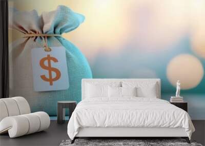 Pay day illustration, money bag with dollar signs and payday label, financial reward, 3D rendering Wall mural