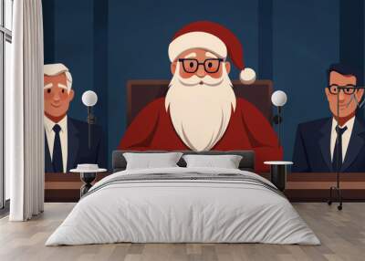 Santa Claus in corporate meeting with two men in suits Wall mural