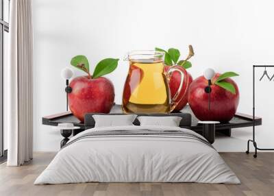 Apple fruit and apple cider vinegar isolated on white background. Wall mural