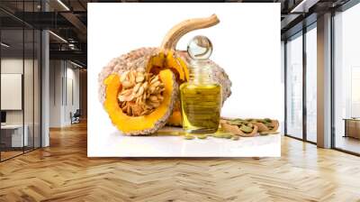 Pumpkin and oil isolated on white background. Wall mural