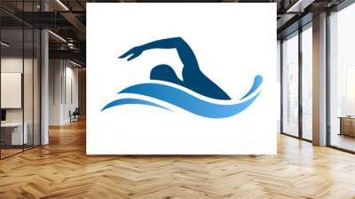 swimming man logo icon vector illustration emblem design Wall mural