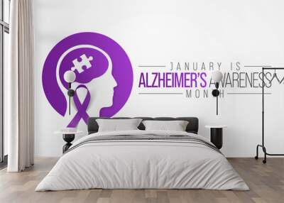 Alzheimer's awareness month is observed every year in January, is a progressive neurologic disorder that causes the brain to shrink (atrophy) and brain cells to die. Vector illustration Wall mural