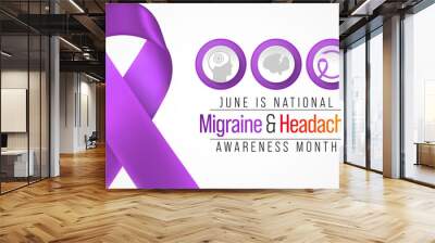 Migraine and headache awareness month is observed every year in June. it is usually a moderate or severe headache felt as a throbbing pain on one side of the head. Vector illustration Wall mural