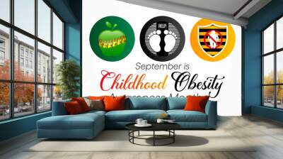 National Childhood Obesity awareness month is observed every year in September to promote healthy growth in children and prevent obesity. Vector illustration Wall mural