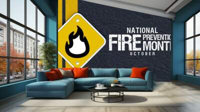 National Fire Prevention month is observed every year in October, to raise fire safety awareness, and help ensure our home and family is protected. 3D Rendering Wall mural