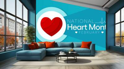 National Heart month is observed every year in February, to adopt healthy lifestyles to prevent heart disease (CVD). Vector illustration Wall mural