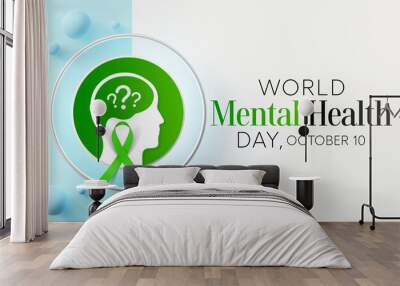 World Mental Health day is observed each year on October 10, mental illness is a health problem that significantly affects how a person feels, thinks, behaves, and interacts with others. 3D Rendering Wall mural