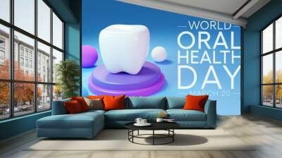 World Oral Health day is observed annually on March 20, a year long campaign dedicated to raising global awareness of the issues around oral health and the importance of oral hygiene. 3D rendering Wall mural