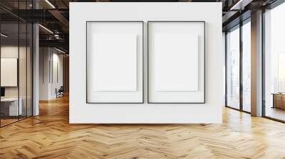 double vertical frame mock up on white clean wall. set of two copy space vintage textured photo fram Wall mural