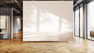 Mock-up of white empty room and light wood laminate floor with sun light cast the shadow on the wall, Perspective of minimal inteior design architecture, 3D rendering, 3D illustration Wall mural