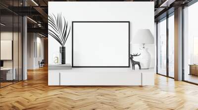 Styled horizontal black frame mockup, Empty Black thin landscape frame 3d illustrations. Wall mural