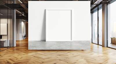 Vertical empty white frame mock up on concrete floor. Blank frame mockup. 3d illustrations. Wall mural