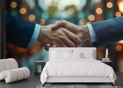 Businessmen making handshake with partner, greeting, dealing, merger and acquisition, business joint venture concept, for business, finance and investment background, teamwork and successful business. Wall mural