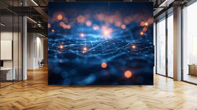 High tech technology geometric and connection system background with digital data abstract. Wall mural