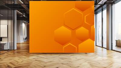 Technology Background With Orange Geometric Hexagon. Abstract Business Wallpaper. Minimalist Banner. Vector Illustration. Copy Space For Text Wall mural