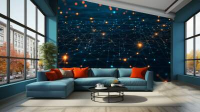 A close up of a circuit board with many small orange and blue dots Wall mural