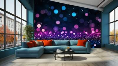 A dark blue and purple background with many small, colorful dots Wall mural