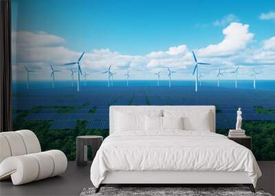 A large city with many wind turbines and solar panels Wall mural