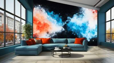 Two clouds of smoke with red, blue and white colors Wall mural