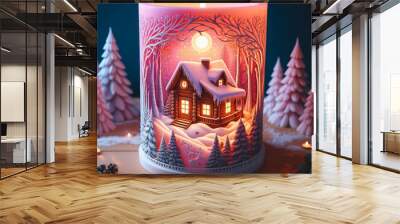 christmas candle on a house Wall mural