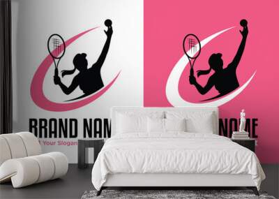 simple modern women tennis sports illustration logo design Wall mural