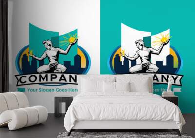 statue spirit detroit city illustration logo design Wall mural