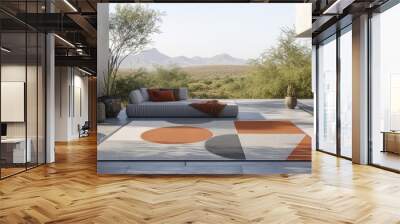 A minimalist outdoor rug with a geometric pattern, adding a touch of style to your outdoor space Wall mural