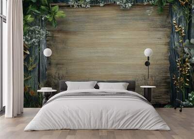 A rustic certificate border with wood grain textures and natural elements Wall mural