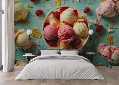 flat lay of an ice cream Wall mural