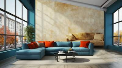 Wabi-sabi interior design of modern living room, home Sofa against empty stucco wall with copy space Wall mural