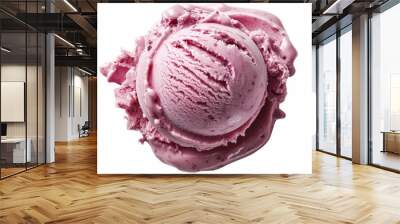 Top view of a single scoop of ice cream, rich and smooth texture, vibrant color, isolated on a white background, ideal for food photography Wall mural