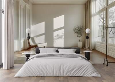 An Unoccupied Room with Pristine White Walls, Beige Carpet, and Minimal Features, Bathed in Natural Light Wall mural