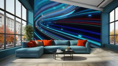 Abstract technology background, big data digital  line wave business concept Wall mural