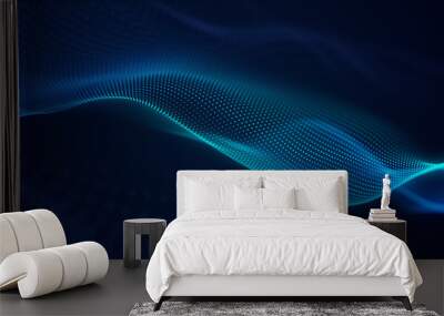 beautiful abstract wave technology background with blue light digital effect corporate concept Wall mural