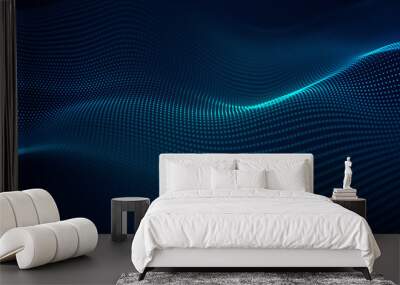 beautiful abstract wave technology background with blue light digital effect corporate concept Wall mural