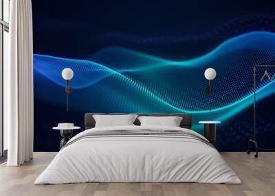 beautiful abstract wave technology background with blue light digital effect corporate concept Wall mural