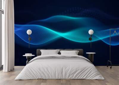 beautiful abstract wave technology background with blue light digital effect corporate concept Wall mural