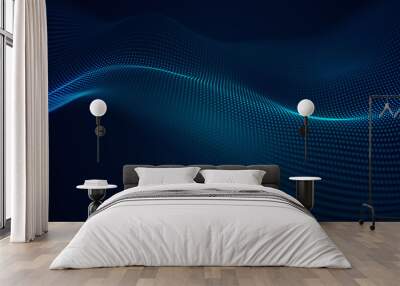 beautiful abstract wave technology background with blue light digital effect corporate concept Wall mural