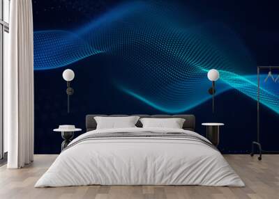 beautiful abstract wave technology background with blue light digital effect corporate concept Wall mural