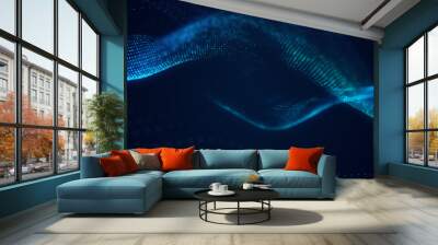 beautiful abstract wave technology background with blue light digital effect corporate concept Wall mural